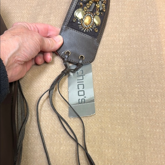 CHICO’S Retro Brown and Gold Embellished Belt, M - Picture 3 of 4